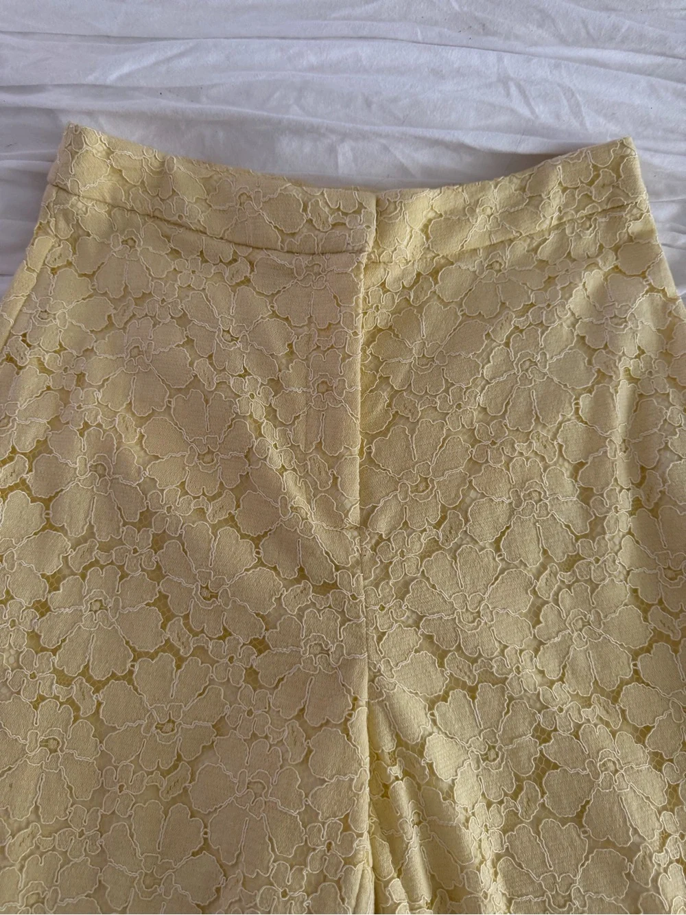 Rachel Parcell Yellow Floral Lace Wide Leg Pants Size 2 Scalloped Hem